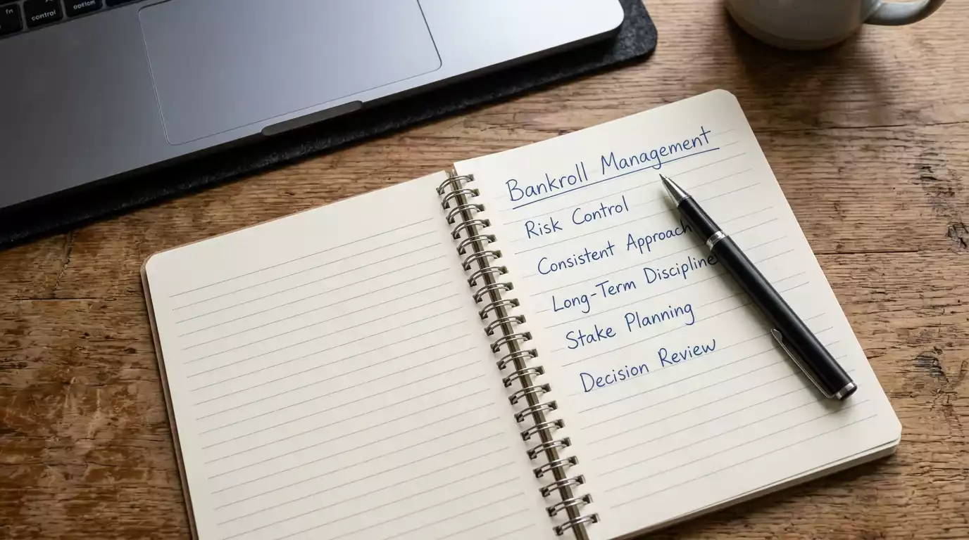 Open lined notebook with a pen on a tidy wooden study desk