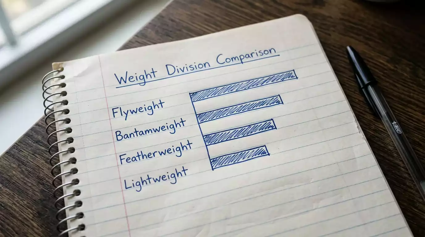 Hand-drawn bar chart on lined paper showing UFC flyweight favourite win rate compared with other divisions