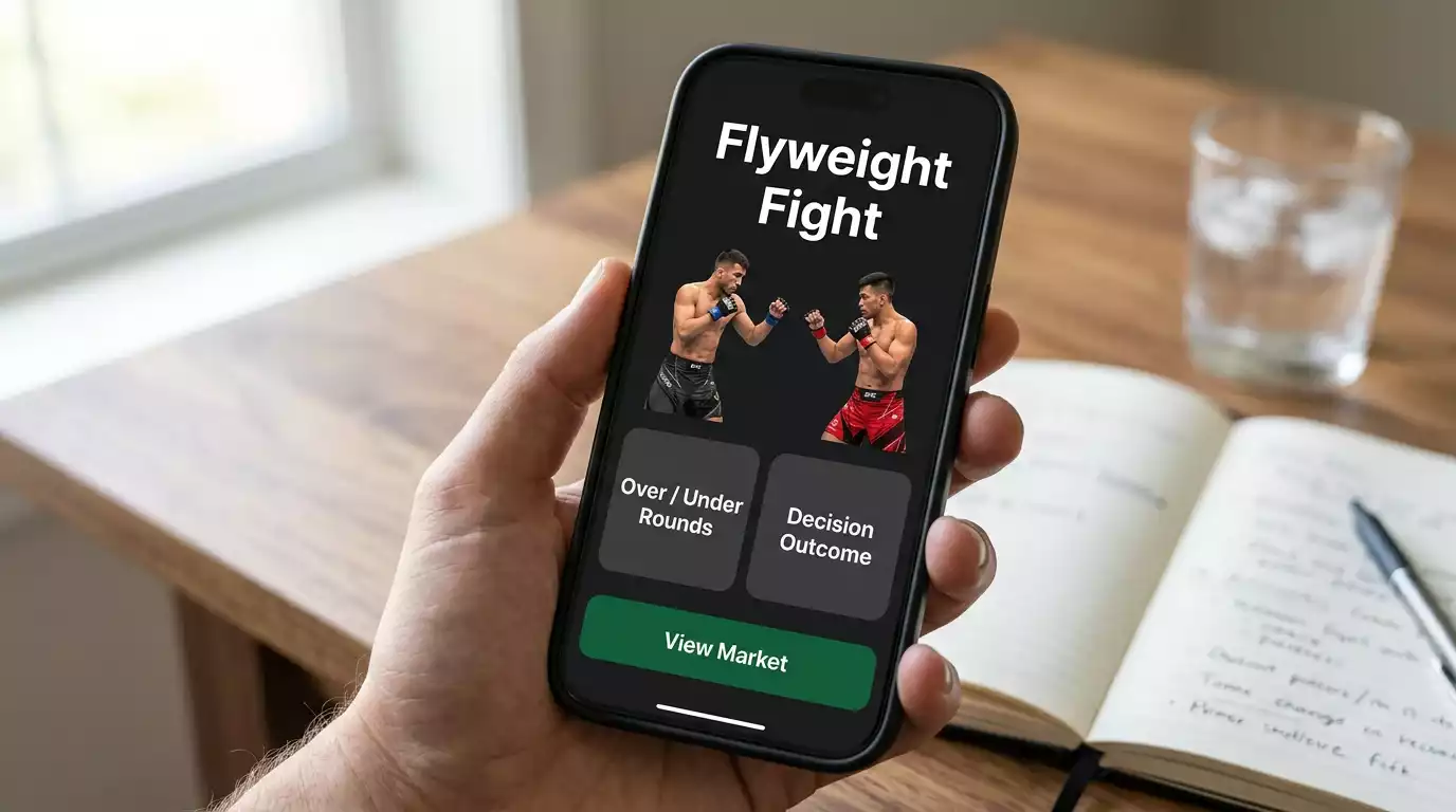 Mobile betting app showing UFC flyweight rounds over-under market and decision moneyline odds