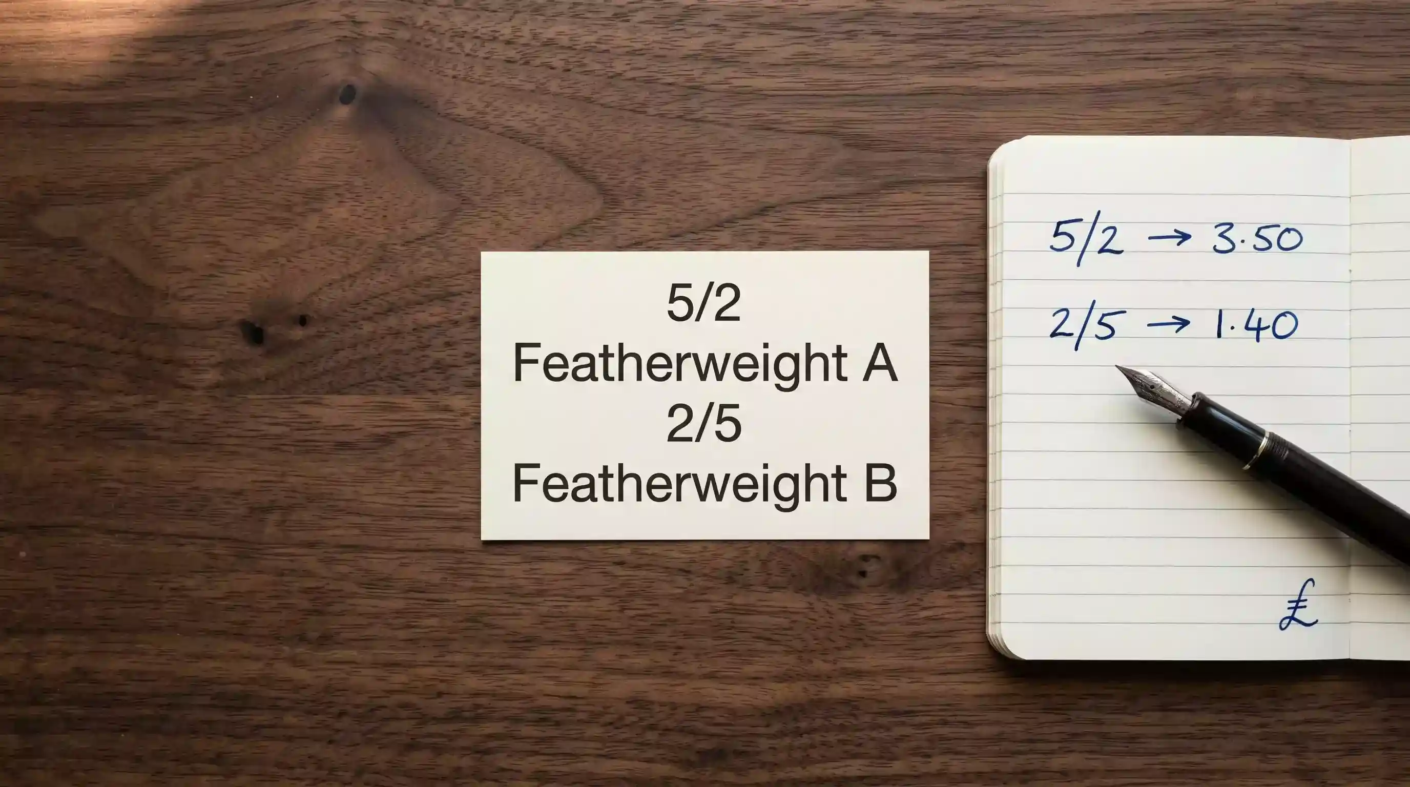 British bookmaker betting slip showing fractional UFC odds such as 5/2 and 2/5 with handwritten conversion notes