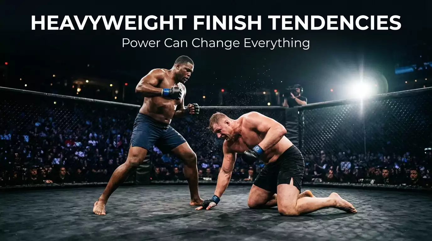 Heavyweight MMA fighter mid-knockdown moment with the opponent on one knee