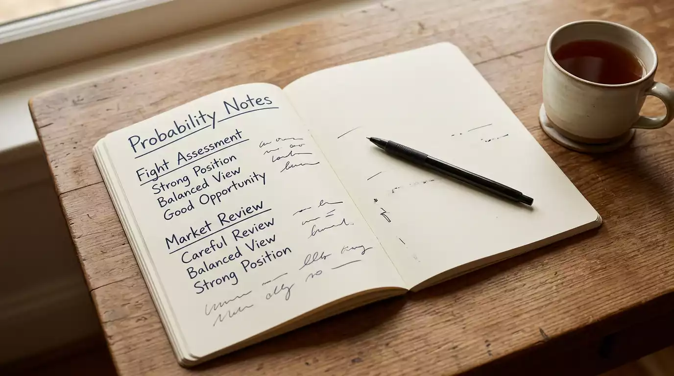 UK bettor working out UFC implied probability from fractional odds in a notebook