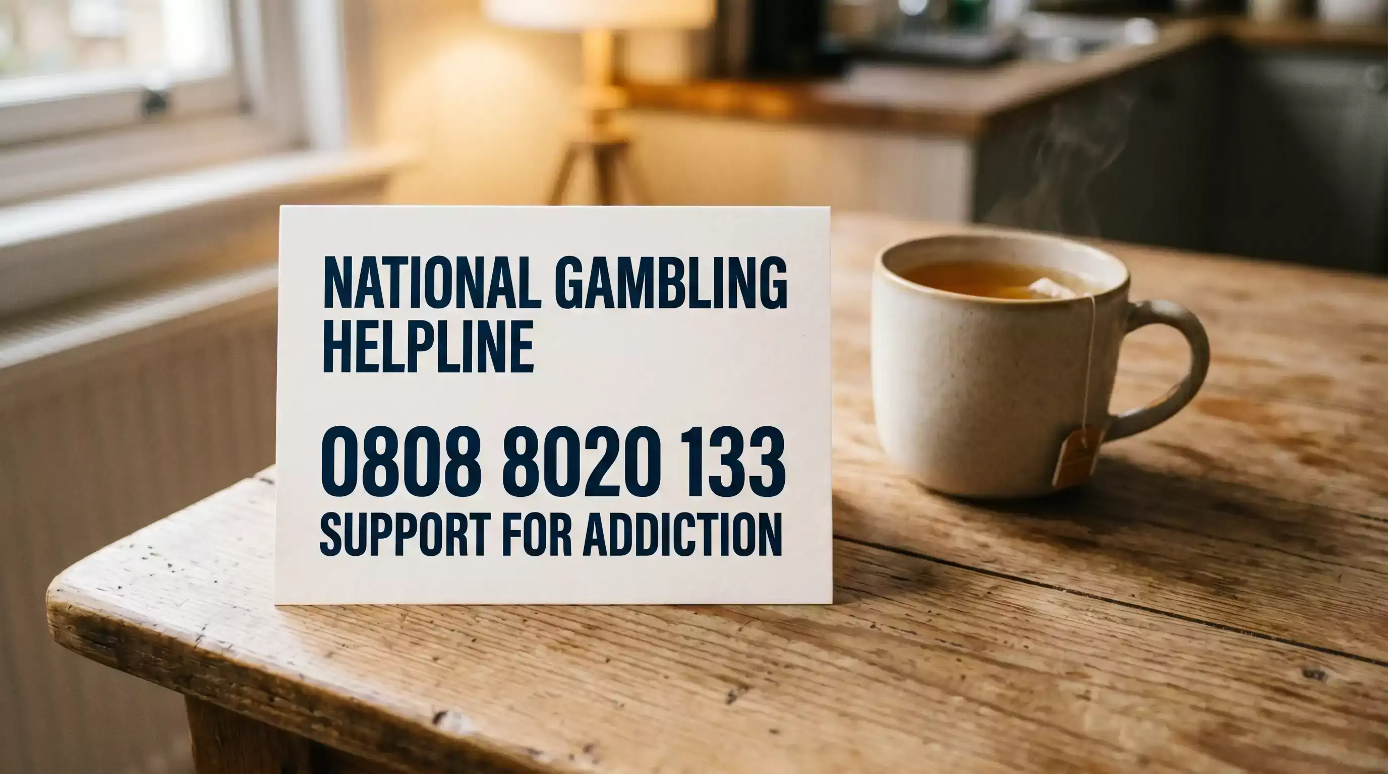 UK National Gambling Helpline support card with contact details for UFC bettors seeking help
