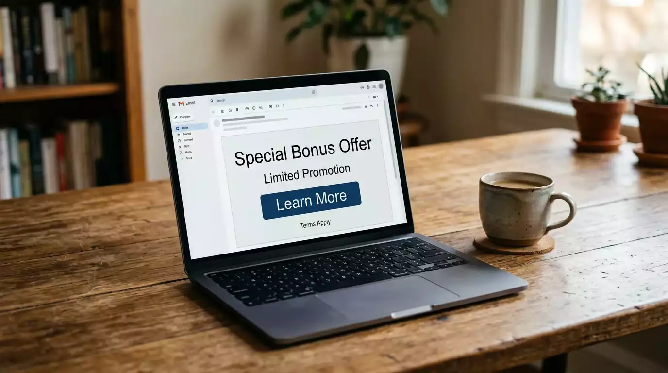 Inbox view showing a promotional email from an offshore UFC betting site with bonus terms in fine print