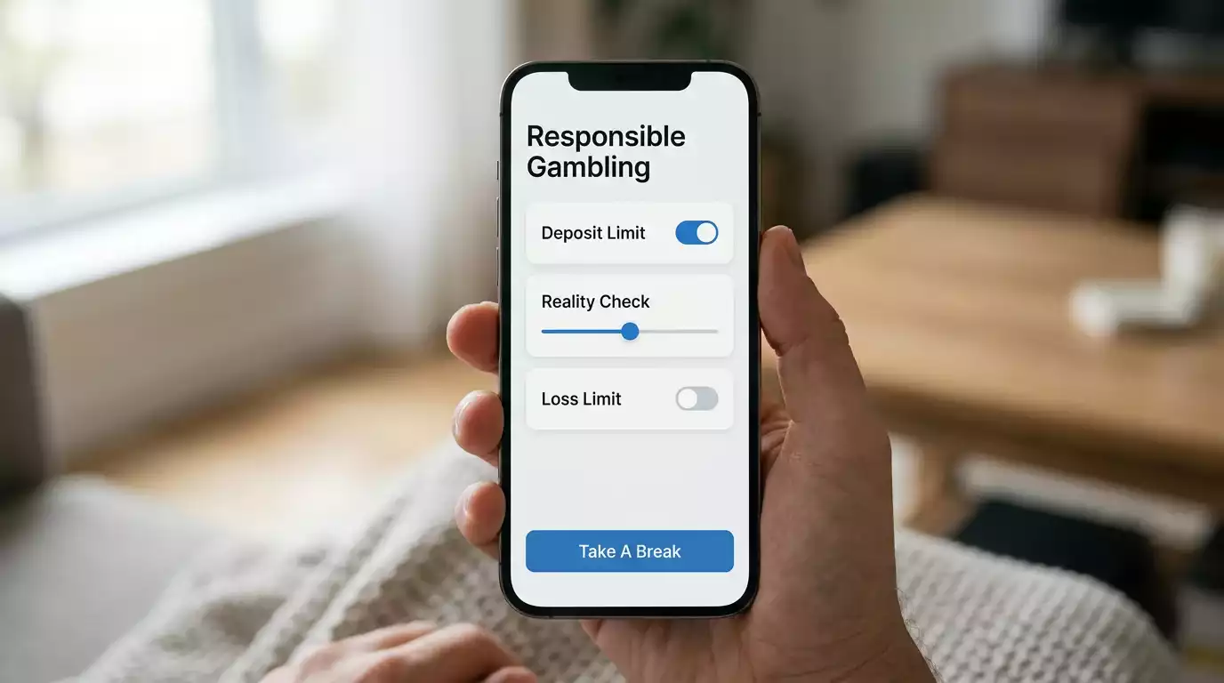 Responsible gambling settings panel on a UK UFC betting account with deposit limits and reality checks