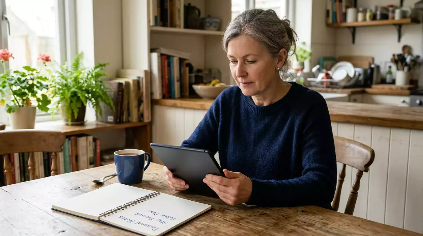Adult setting limits in a sports betting app on a tablet at home with a notebook nearby