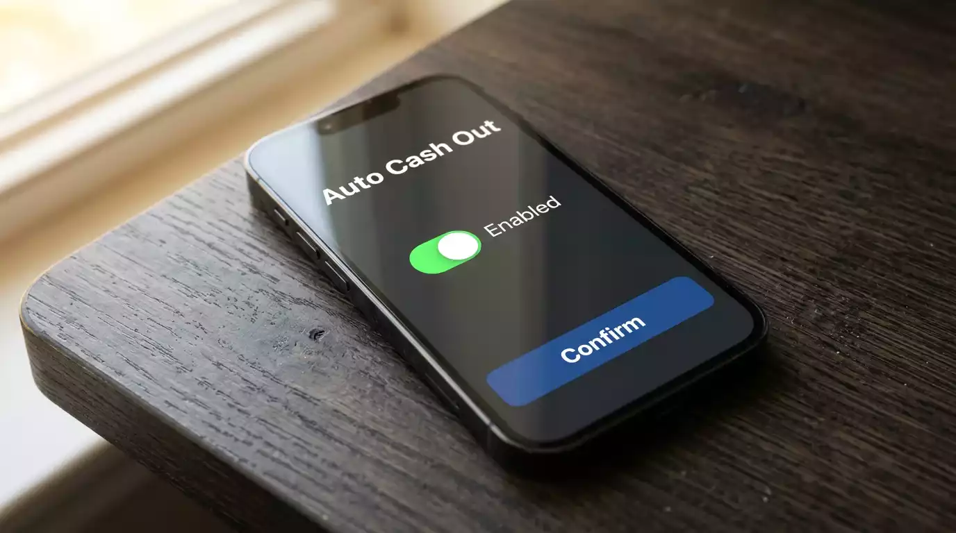 Sportsbook app settings screen for configuring an auto cashout trigger value before a UFC fight