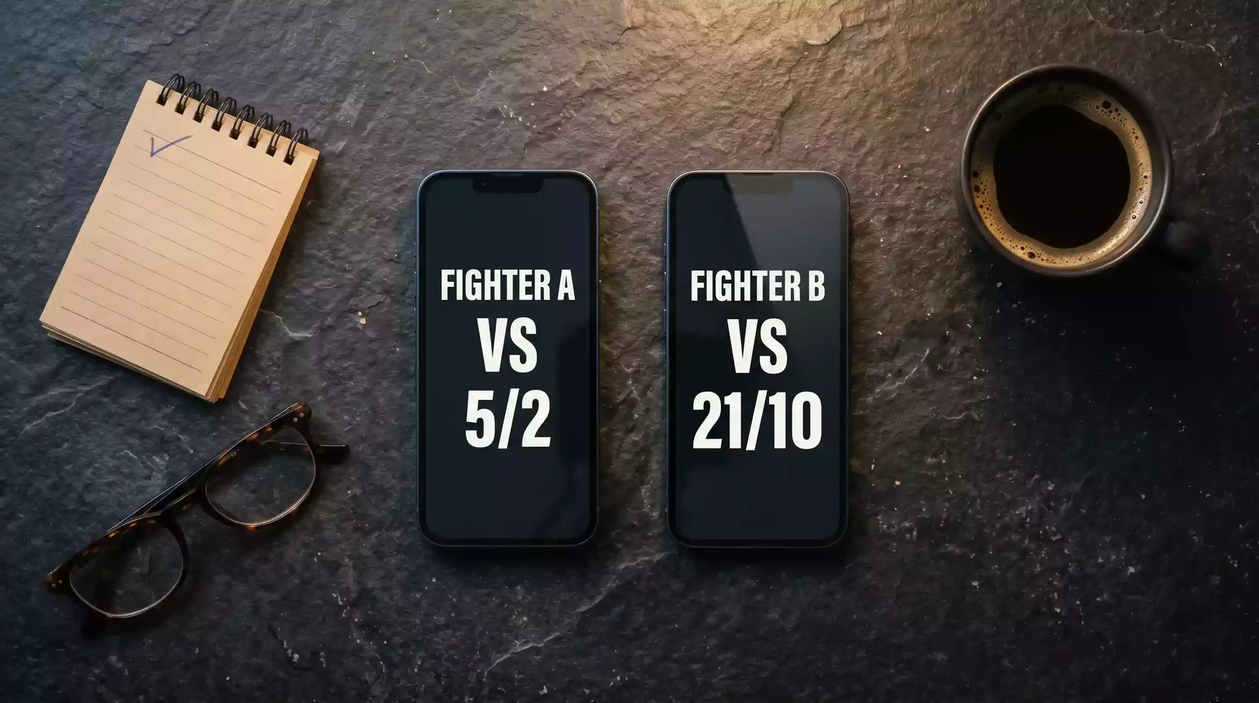 Two smartphones side by side showing UFC moneyline prices on different UK bookmaker apps for price comparison