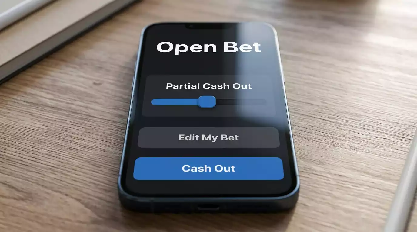 Sportsbook bet slip controls on a smartphone showing cashout and edit-my-bet options for a UFC main event