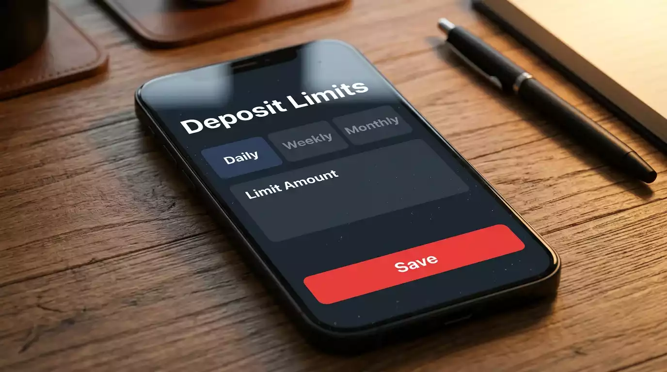 Smartphone showing a deposit limit configuration screen inside a UK sportsbook UFC betting app