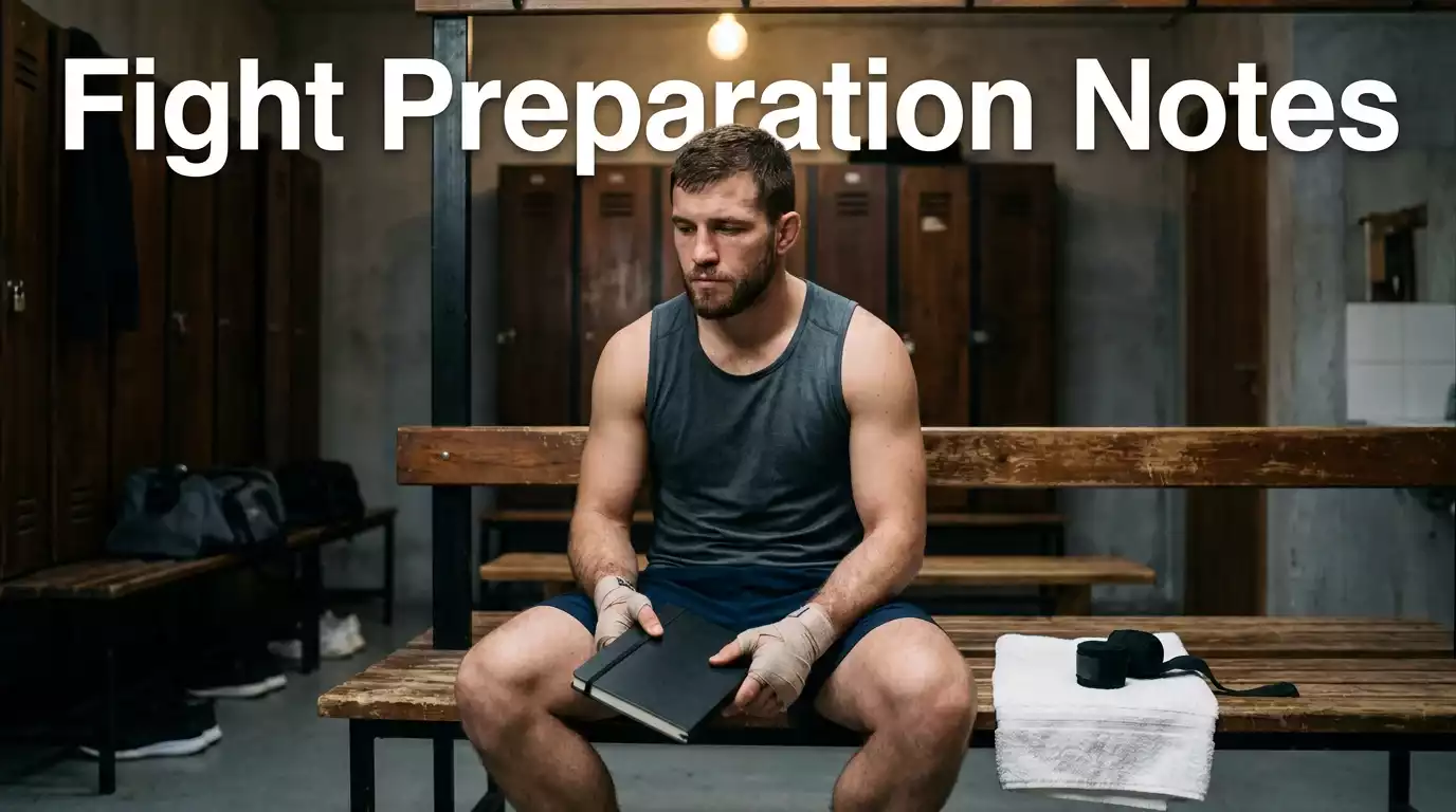 Fighter sat in locker room with a notebook held closed on his lap
