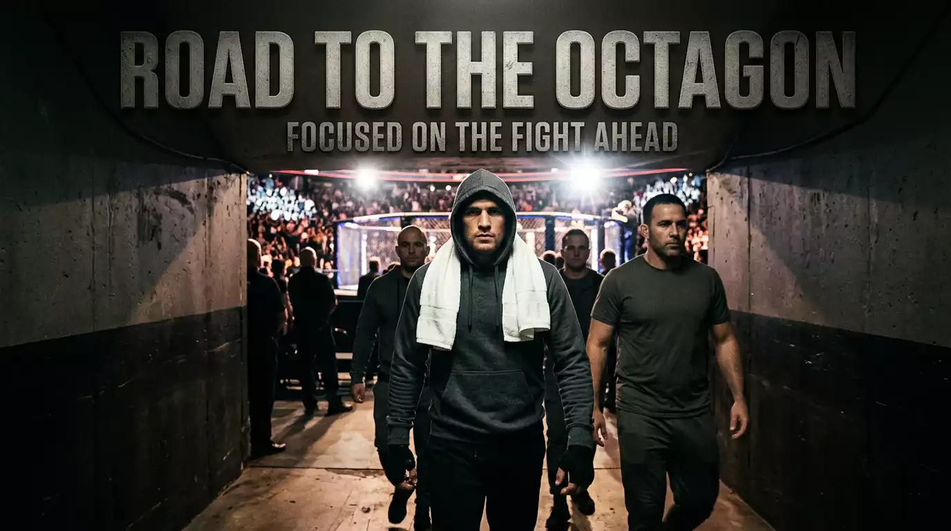 UFC fighter walking out of the tunnel toward the octagon ahead of a main card bout