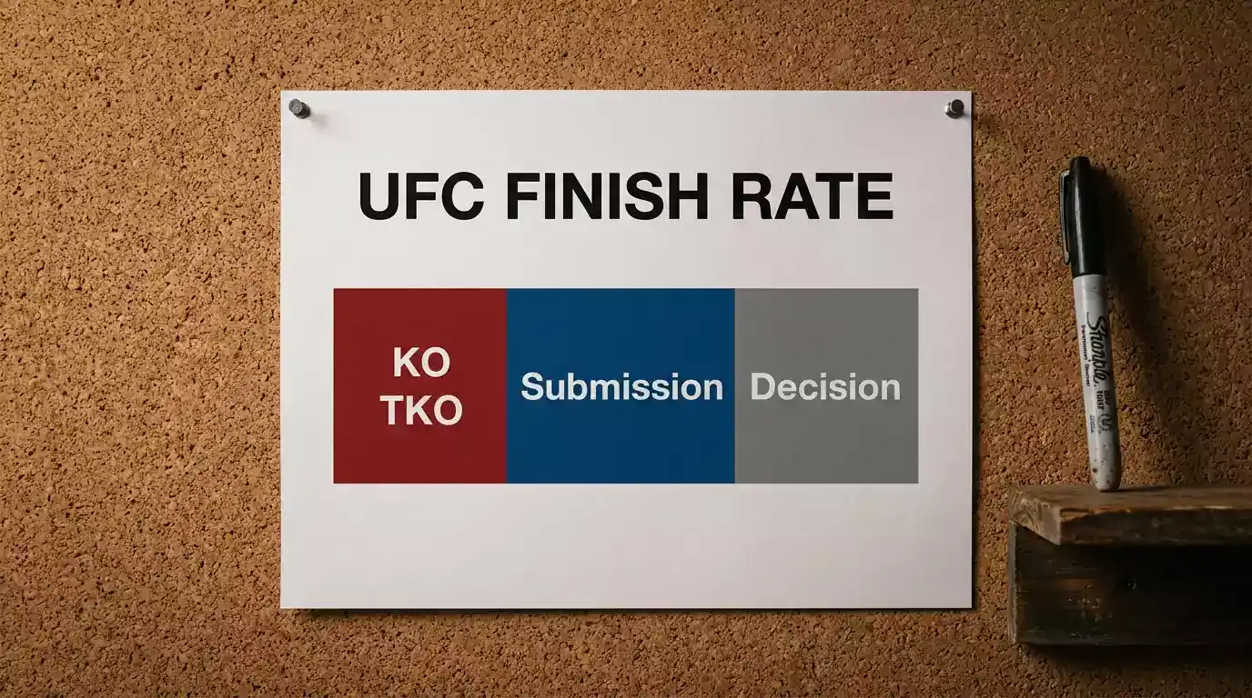 UFC finish rate distribution chart with KO/TKO, submission and decision splits across the global sample