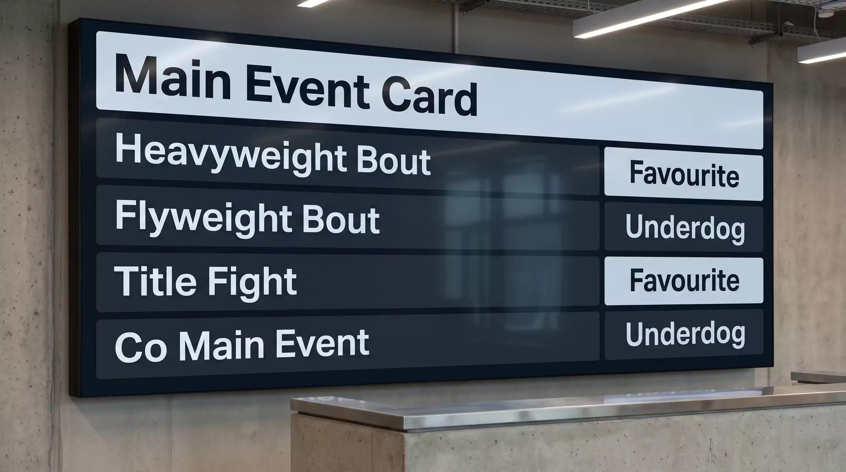 Sportsbook odds board displaying short-priced UFC heavy favourites in fractional format ahead of fight night