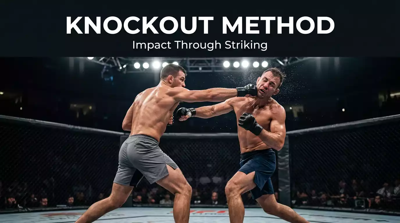 MMA fighter landing a left-hook knockout strike, representing the method-of-victory leg in a bet builder