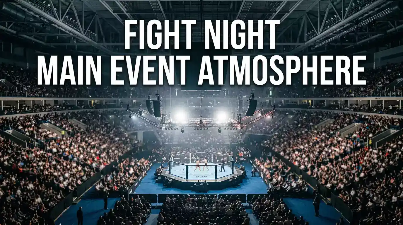 Interior of the O2 Arena at full capacity for UFC London 2026 with the octagon under centre spotlights