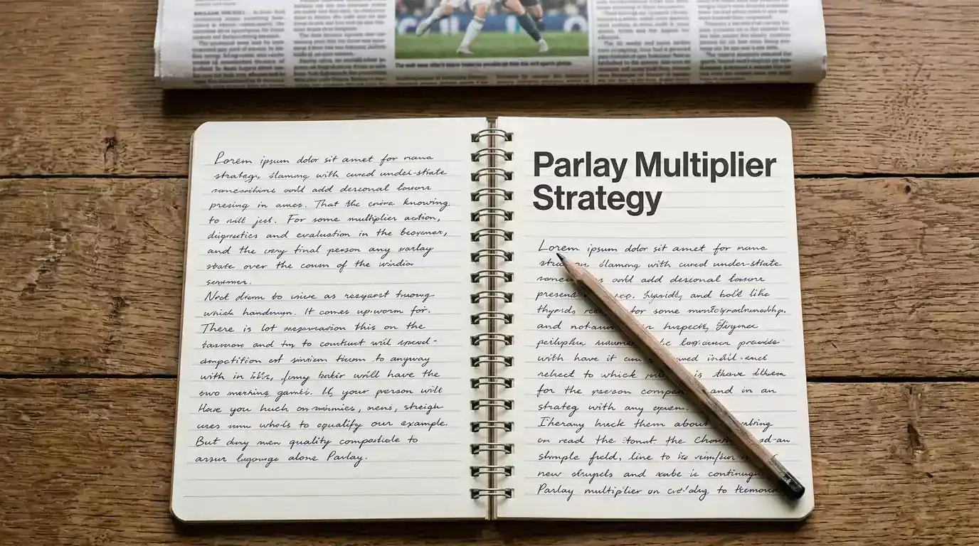 Open notebook on a desk with a pencil and folded sports paper beside it