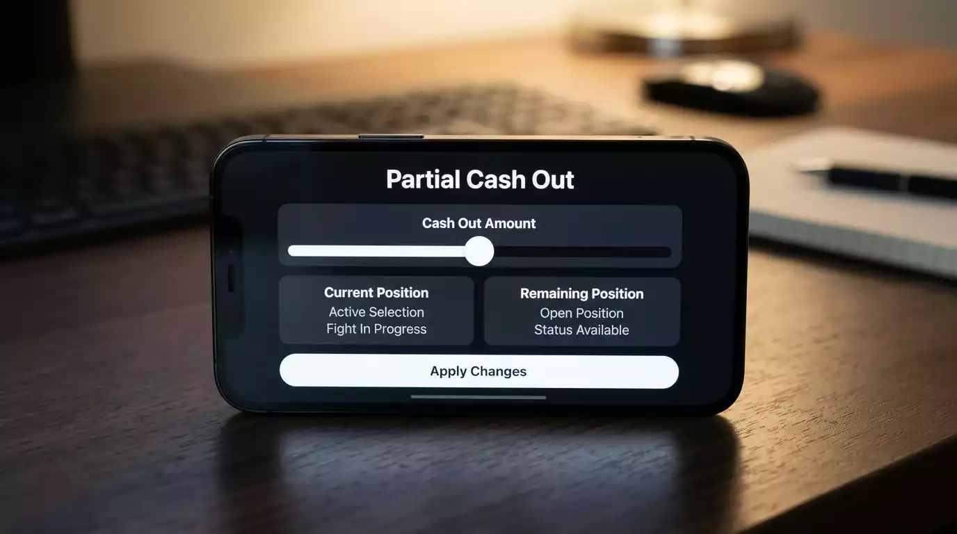 Mobile sportsbook screen showing the partial cashout slider control for a UFC bet