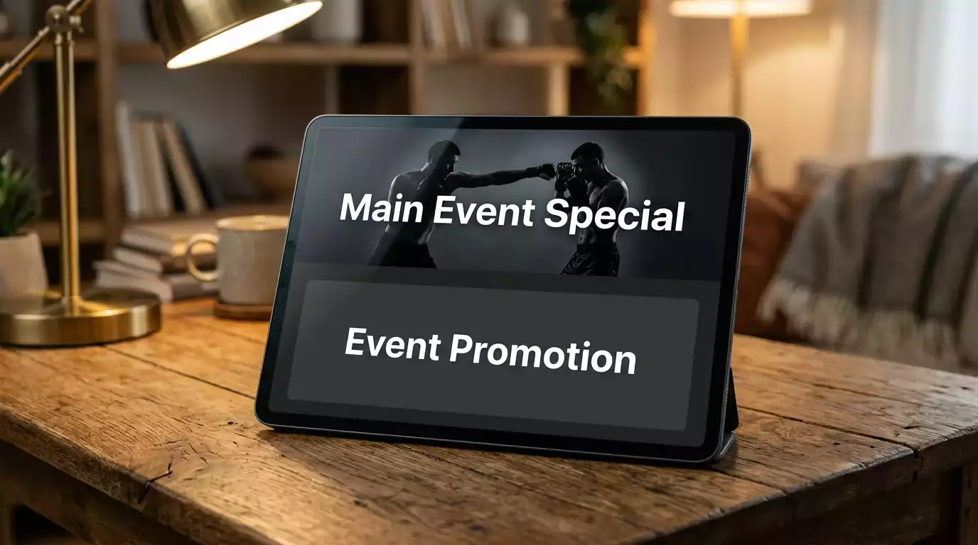 UK sportsbook event-specific UFC pay-per-view promotional banner on a tablet screen