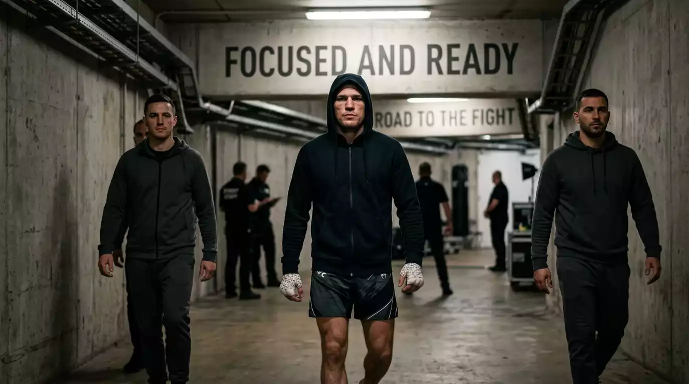 UFC preliminary card fighter walking to the octagon ahead of a sparsely covered prelim bout