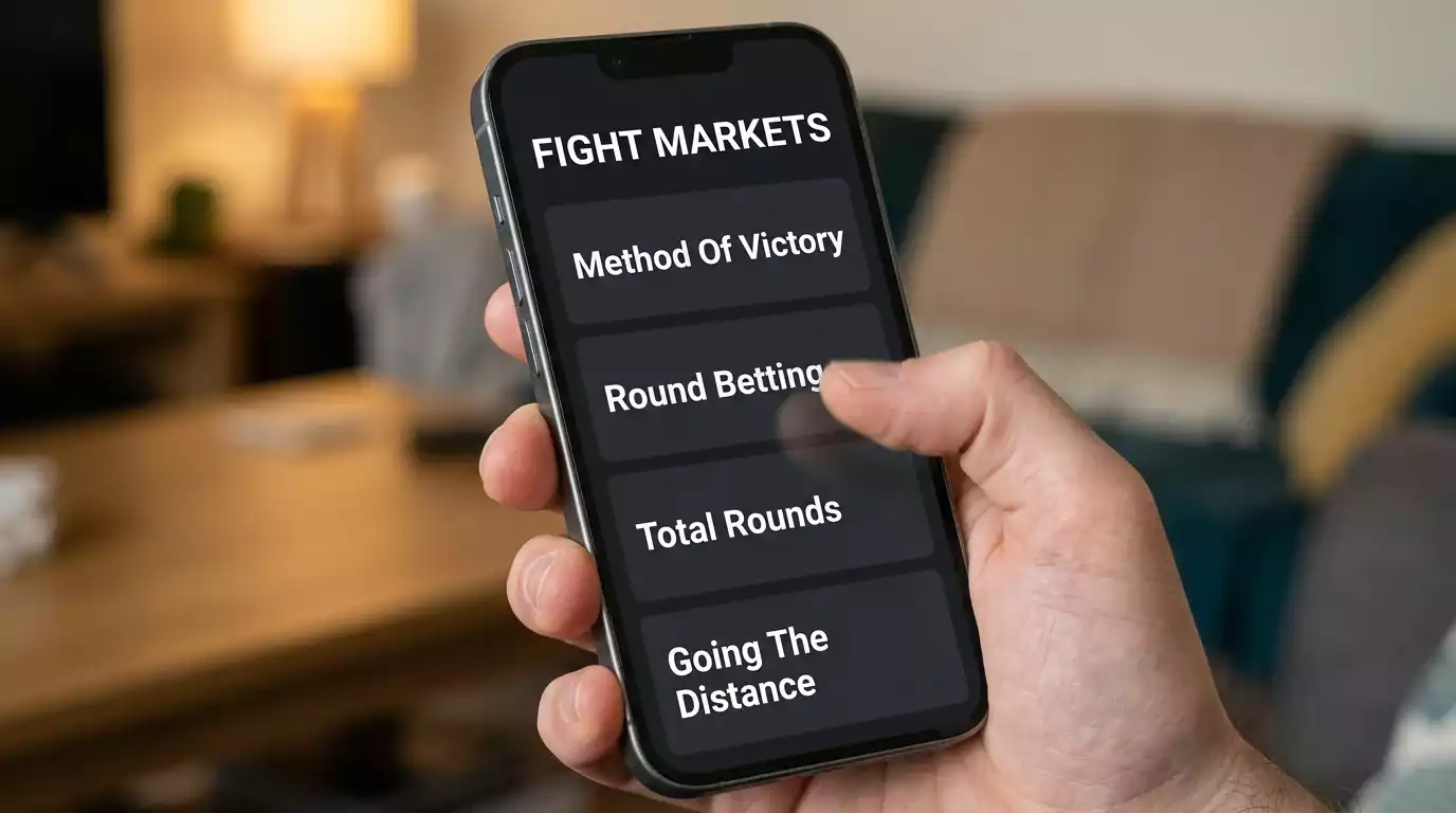 Smartphone scrolling through deep UFC market menus on a UK sportsbook app