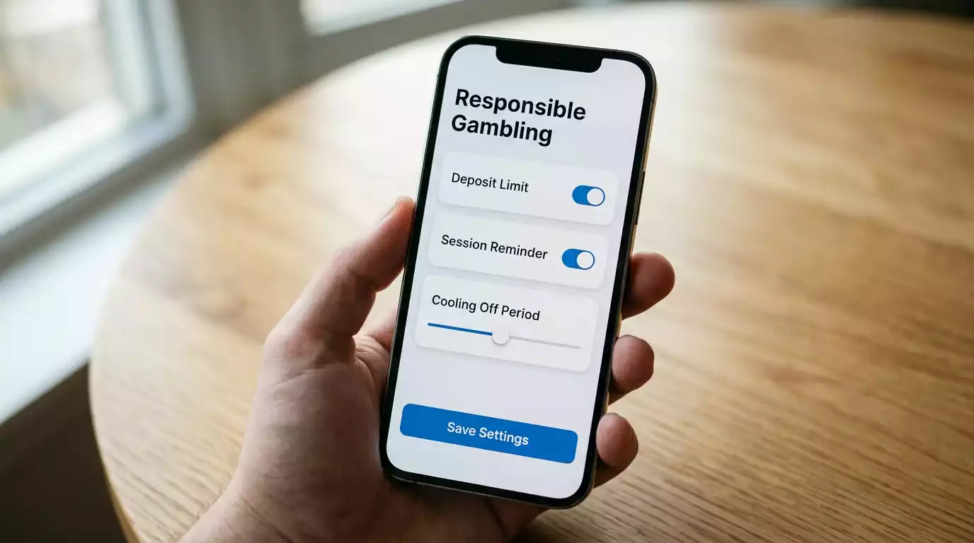 Mobile betting account settings screen showing deposit and time limit controls for UK customers