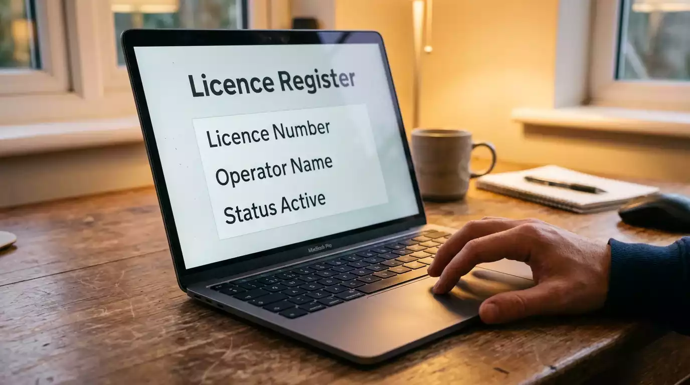 UK Gambling Commission licence register page open in a web browser confirming an operator's UKGC licence